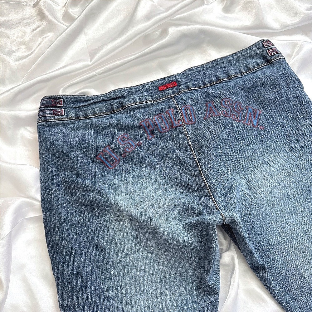 US Polo Assn Womens Denim Bermuda Shorts Blue Red Piping Embroidered Logo 15/16